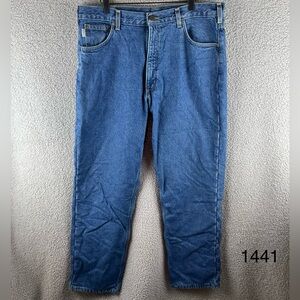 Carhartt Men’s‎ Polyester Lined Size 38x32 Relaxed Fit Blue Jeans Straight Fit